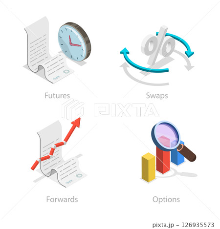 3D Isometric Flat  Illustration of Types Of Derivatives, Financial Investments 126935573
