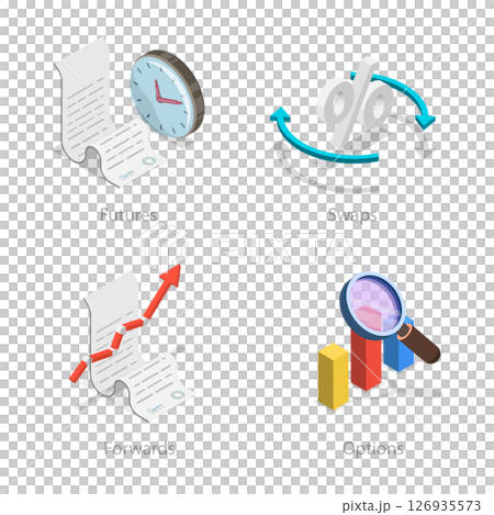 3D Isometric Flat  Illustration of Types Of Derivatives, Financial Investments 126935573