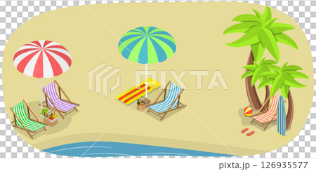3D Isometric Flat Set of Summer Beach, Vacation by the Sea 3D Isometric Flat Set of Summer Beach, Vacation by the Sea 126935577