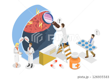 3D Isometric Flat Illustration of Migraine or Headache, Diagnosis And Treatment 3D Isometric Flat Illustration of Migraine or Headache, Diagnosis And Treatment 126935583