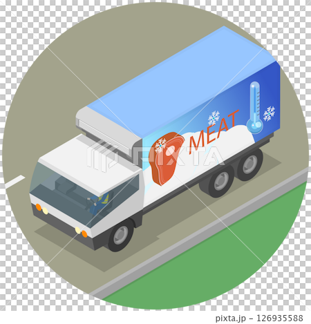 3D Isometric Flat Illustration of Cargo Truck, Refrigerated Meat Transport, Ensuring Safe Food Distribution 3D Isometric Flat Illustration of Cargo Truck, Refrigerated Meat Transport, Ensuring Safe Food Distribution 126935588
