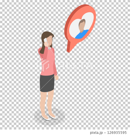 3D Isometric Flat  Illustration of Distant Relationship, Woman Calls to her Boyfriend 126935595