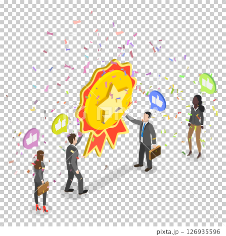 3D Isometric Flat Illustration of Good Successful Teamwork, Employees Celebrate Best Quality Service Achievement 3D Isometric Flat Illustration of Good Successful Teamwork, Employees Celebrate Best Quality Service Achievement 126935596