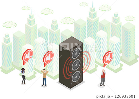 3D Isometric Flat  Illustration of Urban Sound Pollution, Impact On People Well-Being 126935601