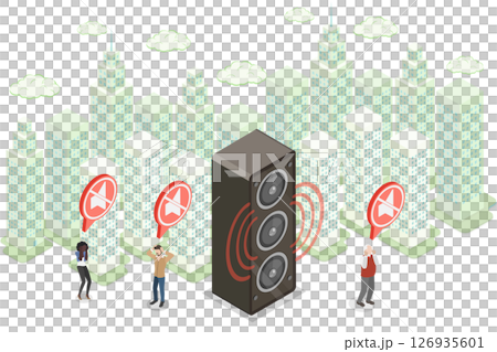 3D Isometric Flat  Illustration of Urban Sound Pollution, Impact On People Well-Being 126935601