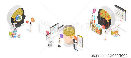 3D Isometric Flat Illustration of Psychology and Neurology, Diagnosis And Treatment 3D Isometric Flat Illustration of Psychology and Neurology, Diagnosis And Treatment 126935602
