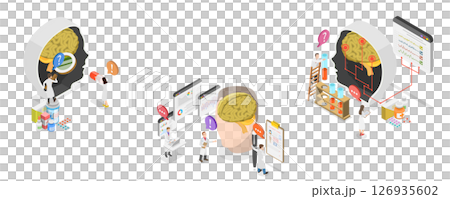 3D Isometric Flat Illustration of Psychology and Neurology, Diagnosis And Treatment 3D Isometric Flat Illustration of Psychology and Neurology, Diagnosis And Treatment 126935602