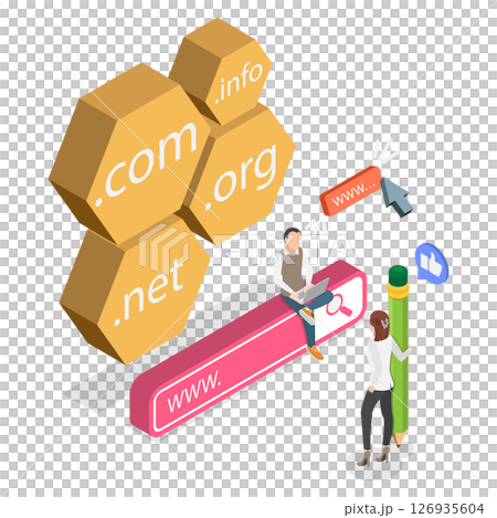 3D Isometric Flat  Illustration of Internet Technology, Idea Of Registering A Domain 126935604