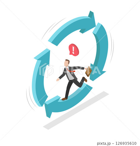 3D Isometric Flat  Illustration of Stuck in Routine, Looping Life 126935610
