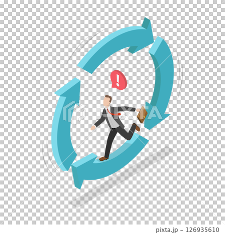 3D Isometric Flat  Illustration of Stuck in Routine, Looping Life 126935610