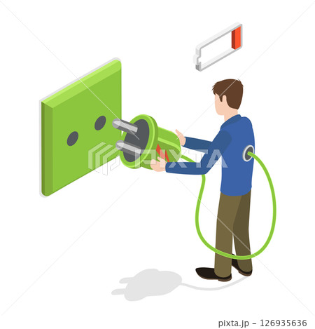 3D Isometric Flat  Illustration of Energy Recharge, Raising Positivity, Optimism and Enthusiasm 126935636