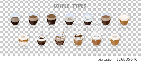 3D Isometric Flat  Set of Coffee Beverages, Cafe Menu 126935640