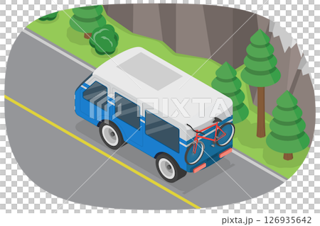 3D Isometric Flat Illustration of Car Summer Traveling, Mountain Road Trip 3D Isometric Flat Illustration of Car Summer Traveling, Mountain Road Trip 126935642