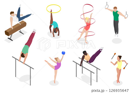 3D Isometric Flat  Set of Athletic Gymnastics, Sport Competitions 126935647