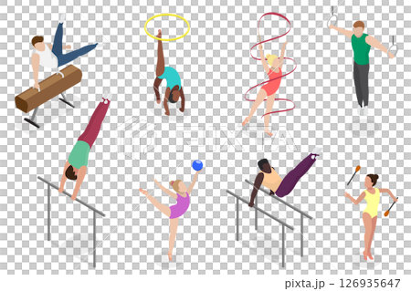 3D Isometric Flat  Set of Athletic Gymnastics, Sport Competitions 126935647