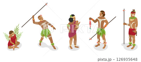 3D Isometric Flat  Set of Native Tribal People, Aboriginal Men 126935648