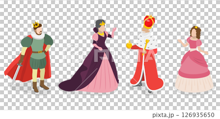 3D Isometric Flat  Set of Fairy Characters, Medieval People 126935650