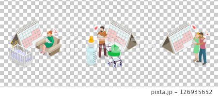 3D Isometric Flat  Illustration of Maternity And Paternity Leave, Caring For Newborn Infants 126935652