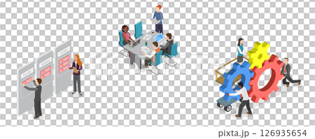 3D Isometric Flat  Illustration of Project Management, Outsourcing 126935654