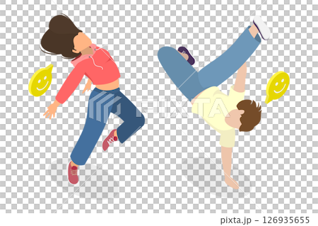 3D Isometric Flat  Illustration of Hip-hop Dancer, Breakdance Style 126935655