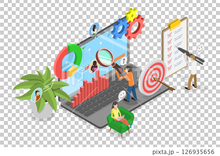 3D Isometric Flat Illustration of Project Plan and Organization, Productivity and Mrketing Analysis 3D Isometric Flat Illustration of Project Plan and Organization, Productivity and Mrketing Analysis 126935656
