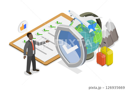 3D Isometric Flat Illustration of Travel Insurance Policy, Safe Vacation and Tourism 3D Isometric Flat Illustration of Travel Insurance Policy, Safe Vacation and Tourism 126935669
