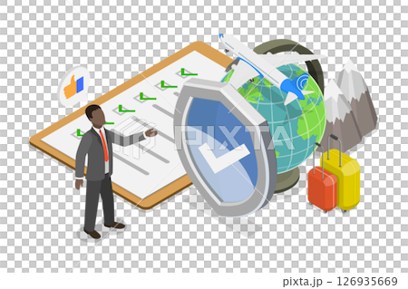 3D Isometric Flat Illustration of Travel Insurance Policy, Safe Vacation and Tourism 3D Isometric Flat Illustration of Travel Insurance Policy, Safe Vacation and Tourism 126935669