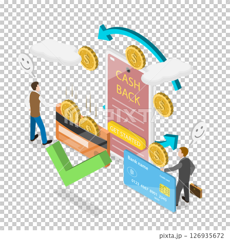 3D Isometric Flat Illustration of Cashback Service, Loyalty Program 3D Isometric Flat Illustration of Cashback Service, Loyalty Program 126935672