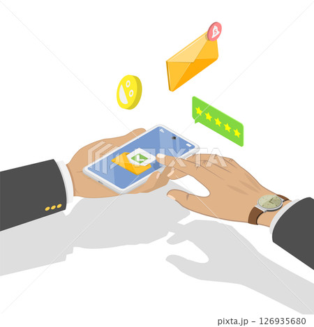 3D Isometric Flat  Illustration of Incoming Message, Push Notice Alert 126935680