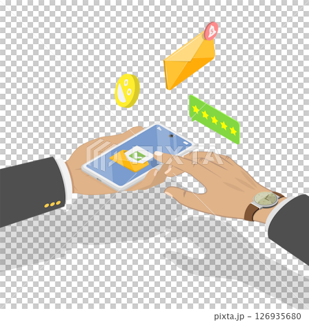 3D Isometric Flat  Illustration of Incoming Message, Push Notice Alert 126935680