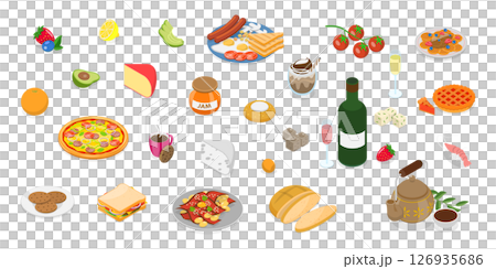 3D Isometric Flat Illustration of Wine And Cheese Collection, French Cuisine 3D Isometric Flat Illustration of Wine And Cheese Collection, French Cuisine 126935686
