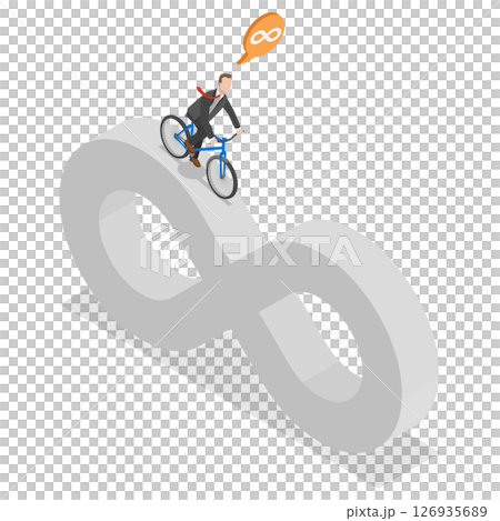 3D Isometric Flat  Set of Business Cycle, Businessman Cycling On Endless Infinity Loop Trail 126935689