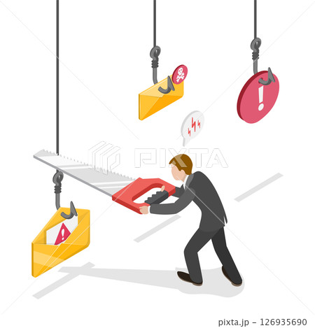 3D Isometric Flat Illustration of Internet Phishing Or Spam, Strategies To Avoid Phishing And Spam Emails 3D Isometric Flat Illustration of Internet Phishing Or Spam, Strategies To Avoid Phishing And Spam Emails 126935690