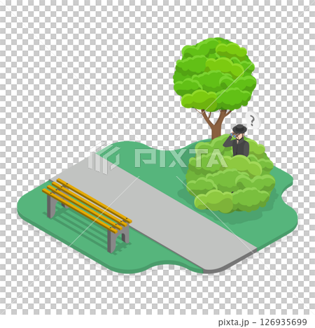 3D Isometric Flat  Illustration of Crime Investigation, Detective In Camouflage Spying With Binoculars 126935699