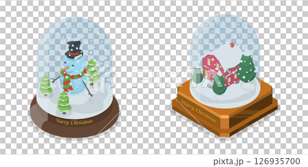 3D Isometric Flat  Set of Christmas Globes, Winter Glass Ball 126935700