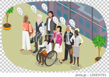 3D Isometric Flat  Illustration of Diverse Coworkers , Joyful Employees Working Together 126935701