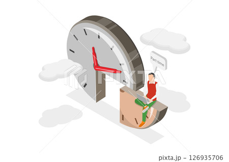 3D Isometric Flat  Illustration of Part-time Job, Businessman Manages Split Time Clock 126935706
