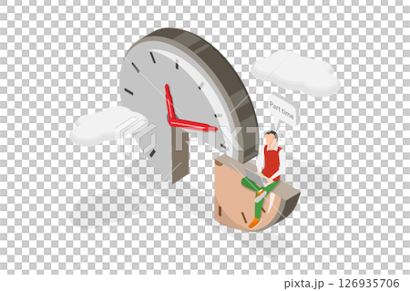 3D Isometric Flat  Illustration of Part-time Job, Businessman Manages Split Time Clock 126935706