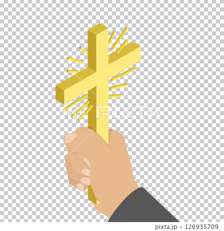 3D Isometric Flat Illustration of Golden Christian Crucifix, Catholicism Concept 3D Isometric Flat Illustration of Golden Christian Crucifix, Catholicism Concept 126935709
