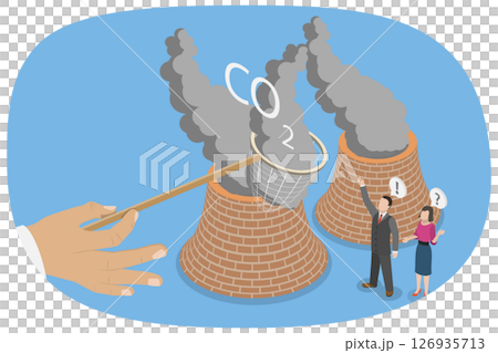 3D Isometric Flat Illustration of Reducing CO2, Holding Back Carbon, Lowering Harmful Industry Emissions 3D Isometric Flat Illustration of Reducing CO2, Holding Back Carbon, Lowering Harmful Industry Emissions 126935713