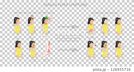 3D Isometric Flat  Illustration of Dengue Fever Symptoms, DENV, Prevention and Treatment 126935716