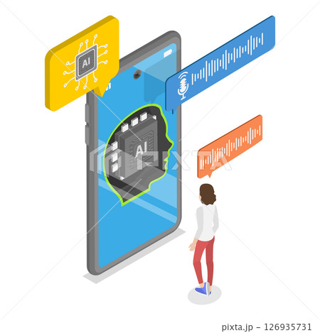 3D Isometric Flat Illustration of Customer Support By AI , Voice Assistant 3D Isometric Flat Illustration of Customer Support By AI , Voice Assistant 126935731