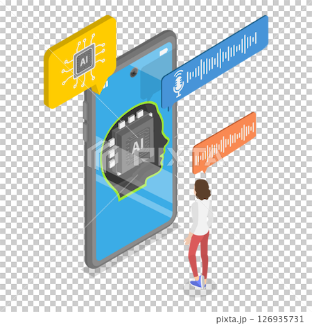 3D Isometric Flat  Illustration of Customer Support By AI , Voice Assistant 126935731