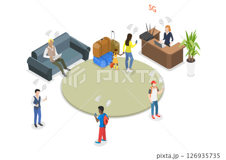 3D Isometric Flat  Illustration of Inside Hostel, Cheap Hotel 126935735