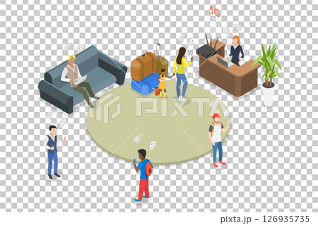 3D Isometric Flat  Illustration of Inside Hostel, Cheap Hotel 126935735
