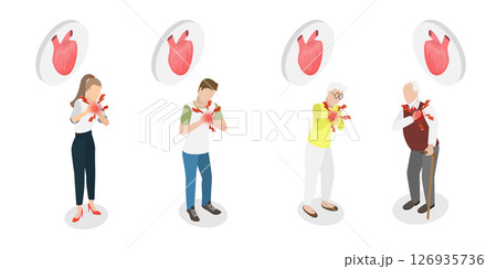 3D Isometric Flat  Illustration of Heart Attack, Cardiac Failure 126935736