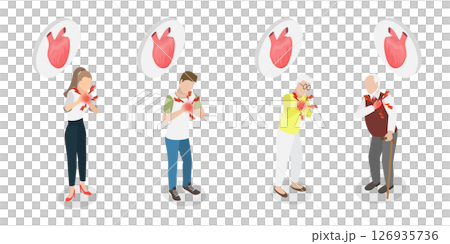 3D Isometric Flat  Illustration of Heart Attack, Cardiac Failure 126935736
