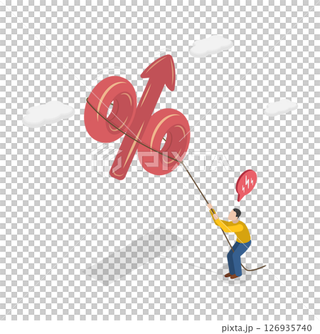 3D Isometric Flat  Illustration of High Interest Rate, Rising of Consumer Goods Prices 126935740