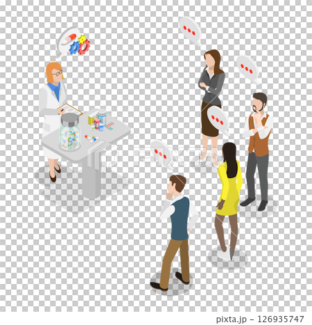3D Isometric Flat  Illustration of Drug Testing Process , Clinical Trial 126935747