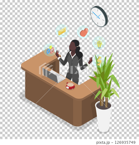 3D Isometric Flat  Illustration of Woman Receptionist Job, Secretary Occupation As A Professional Assistant In An Office 126935749